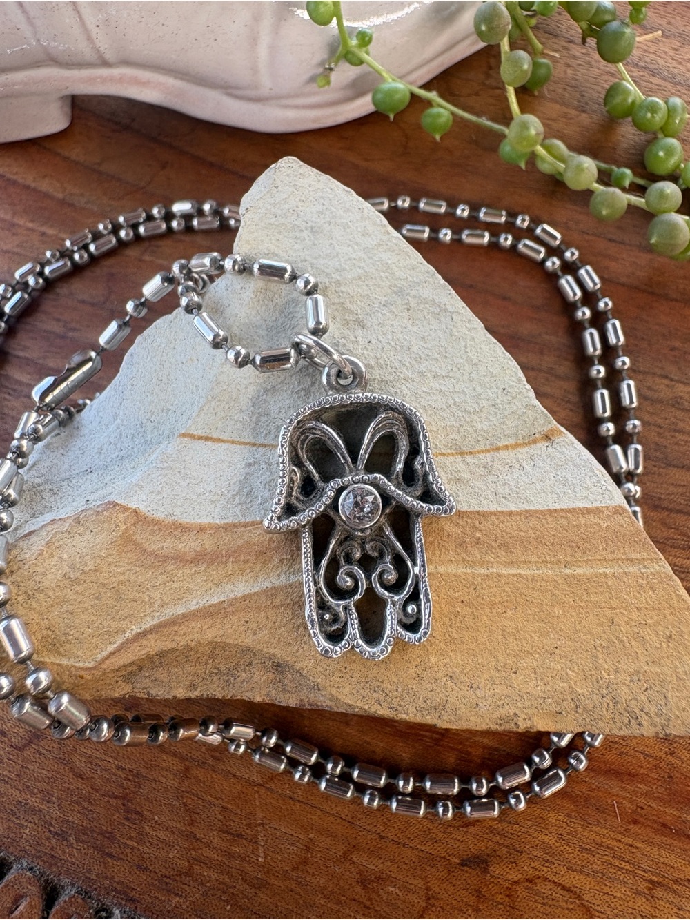 VSA Virgins Saints Angels Hamsa Crystal Pendant 31” Ball Chain Necklace